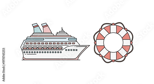 Cruise Ship and Life Preserver Buoy.