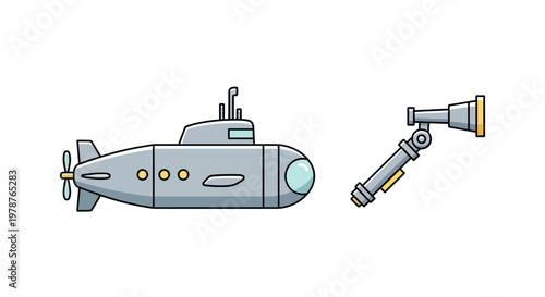 Gray submarine with periscope underwater vehicle.