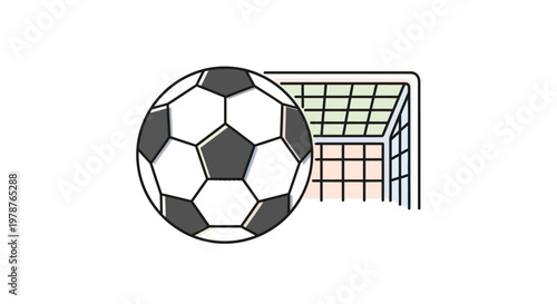 Soccer ball in front goal.