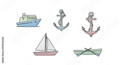 Nautical icons with boat and anchors.