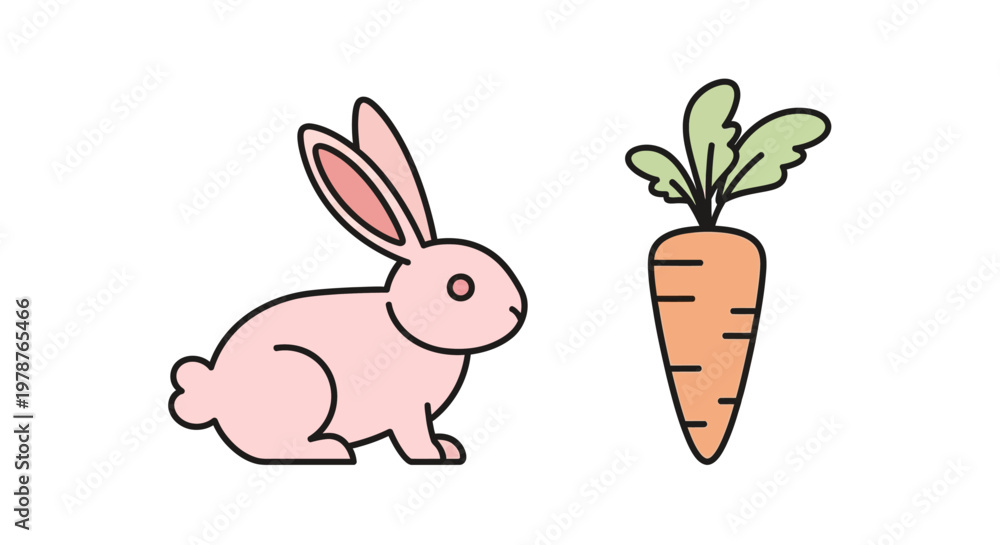 Obraz premium Pink Rabbit Looking at Carrot.