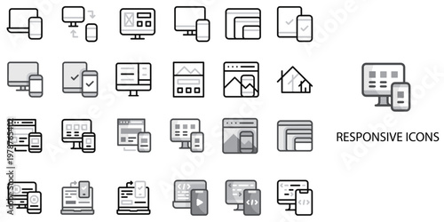 Responsive simple concept 24 Grew color icons set .Vector illustration.