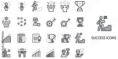 Success simple concept 24 Grew color icons set .Vector illustration.
