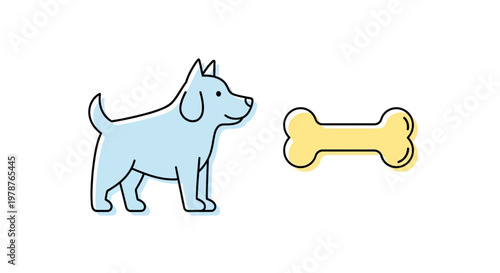 Dog standing beside a bone toy.