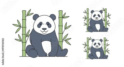 Panda bear sitting on ground.