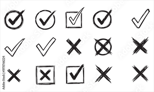 Free Download Hand drawn check marks and cross marks collection with check checkmark incorrect selection collection illustration abstract feedback decision validation completion rejection isolated - GFXLoad