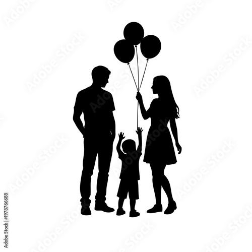 Silhouette of happy family with balloons