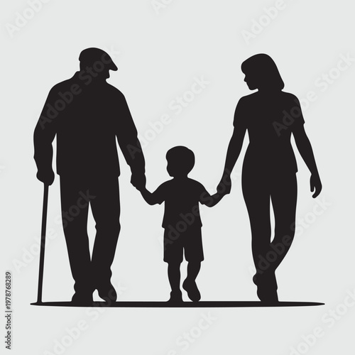 Three generations of families are walking together. with white background