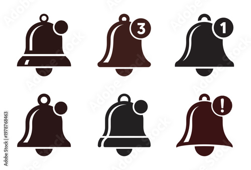 Set of notification bell icon, new message or email, social media reminder.