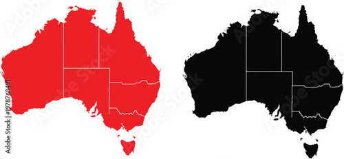 Map of australia with state borders in red and black