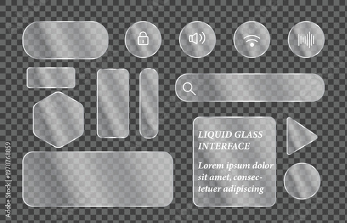 3d liquid glass ui elements smartphone interface widgets ux design collection