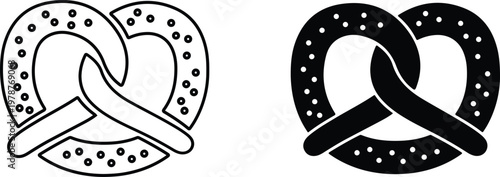 A black and white illustration of two pretzels with salt on a plain background