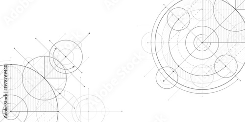Geometric circles. Technological drawing . Engineering technologies. Background .Vector illustration.