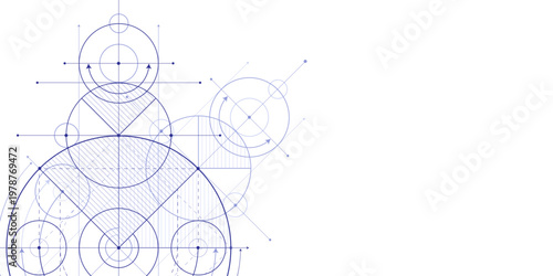 Geometric circles. Technological drawing . Engineering technologies. Background .Vector illustration.