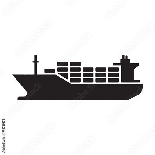 Cargo ship carrying containers on the sea, transport icon.