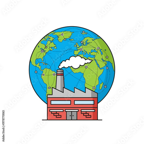 Industrial factory emitting smoke globe earth.