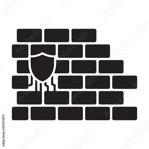 Brick wall security shield icon representing firewall network safety.