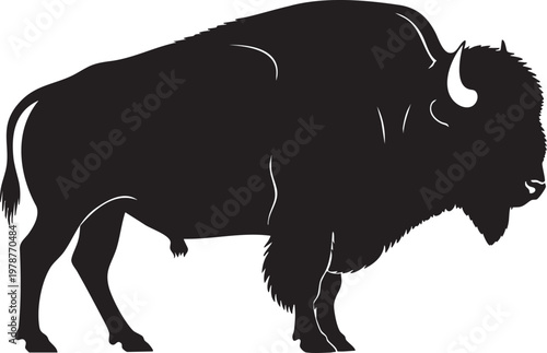 Silhouette of a bison standing in a natural pose with prominent horns and shaggy fur