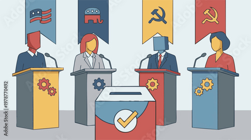 Political debate with diverse ideologies and election voting concept