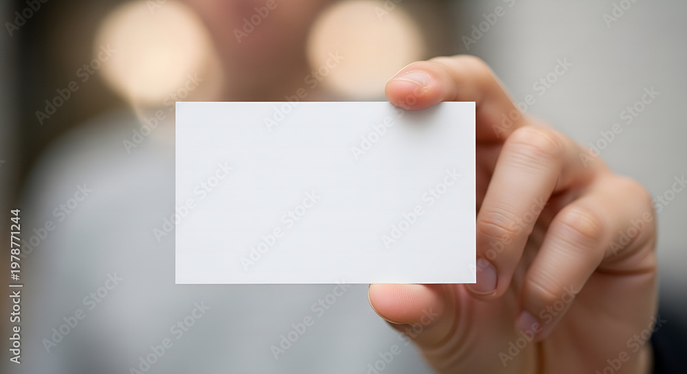 Obraz premium Person Holding Blank White Business Card for Mockup