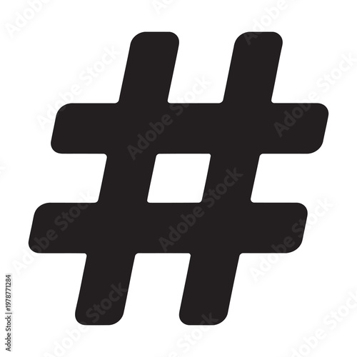 Hashtag symbol graphic icon simple black and white isolated on white.