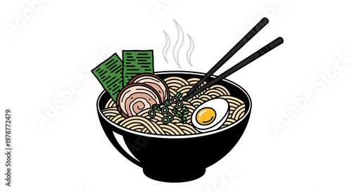 Delicious bowl of steaming hot ramen noodles.
