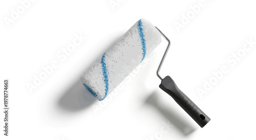 Paint roller with white and blue cover.