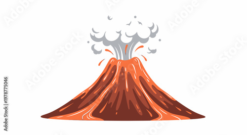 Erupting volcano with smoke and lava.