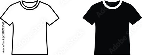 T-shirt outline and silhouette icon with t shirt crew neck short sleeve flat design apparel design clothing silhouette