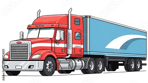 Принти на полотні A vector CAD illustration of a red semi-truck transporting goods