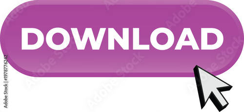 Purple Download Web Button with Mouse Clicker Cursor Isolated on White Background for Digital Content