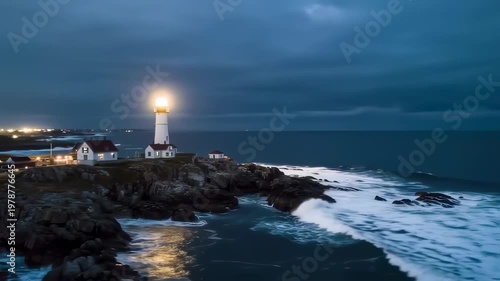 Coastal lighthouse at twilight