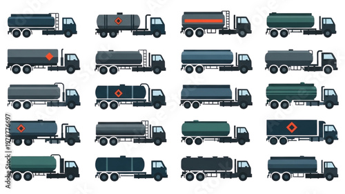 Vector CAD designs of various trucks in a transportation fleet
