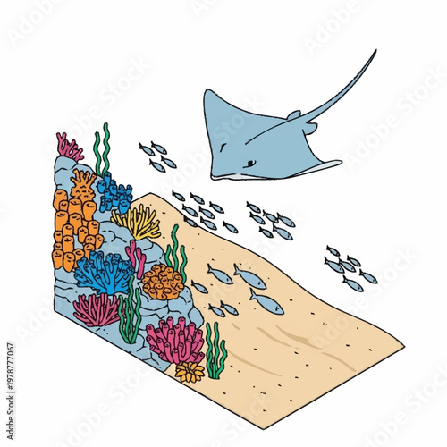 Colorful Coral Reef Marine Life Scene.