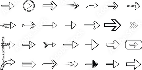 Title collection of black and white arrow icons directional symbols and navigation elements description a