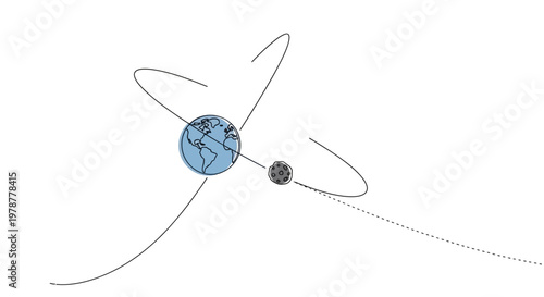 Earth and Moon Orbiting in Space with Trajectory Lines