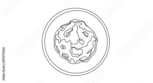 Hand-drawn Asteroid Icon in Circle, Space Object Illustration