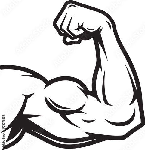 Strong biceps flexing arm vector graphic with black and white with line art