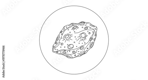 Hand-drawn asteroid with craters in a circle outline, simple line art, space object