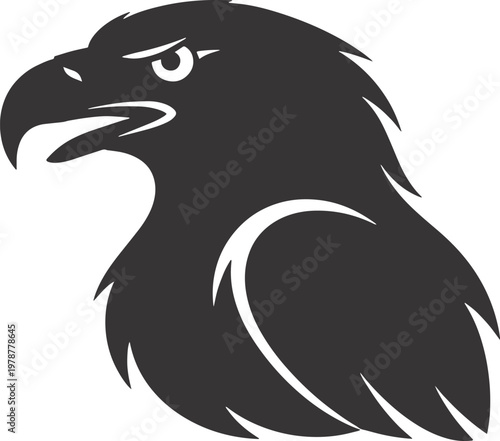 Close up silhouette of an eagle's head with intense gaze with black and white