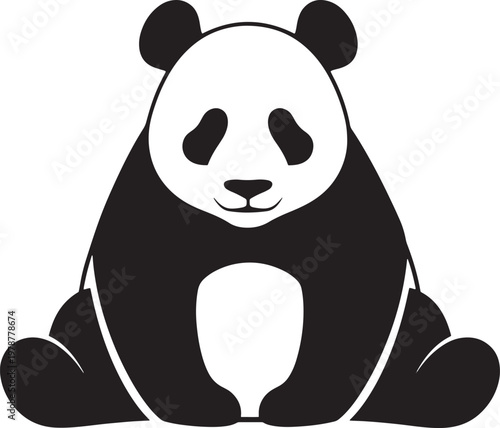 Stylized black and white illustration of a sitting panda bear