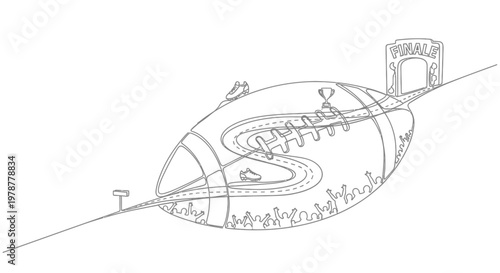 American Football Field as Race Track with Finish Line and Cars