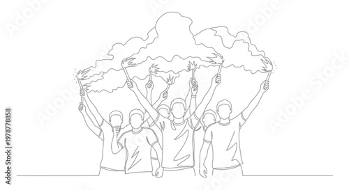 Protest Crowd Holding Up Colorful Smoke Flares, Unity and Celebration