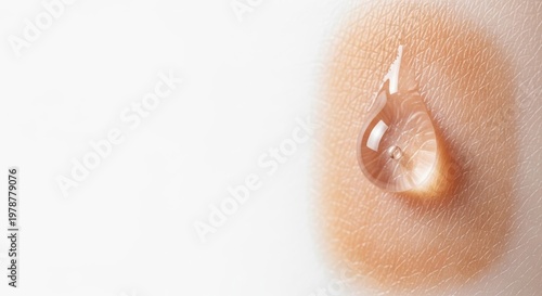 Clear Water Drop on Smooth Skin Surface with Copy Space.
