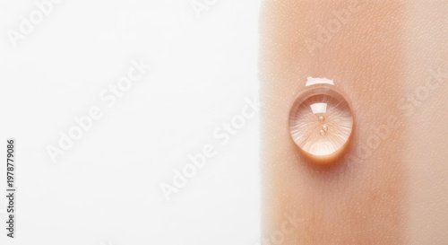Clear Water Droplet on Human Skin Surface with White Background.