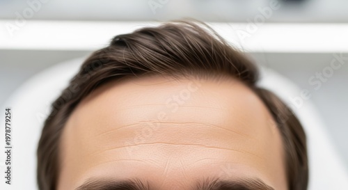 Close-up of a Mans Forehead and Hair.