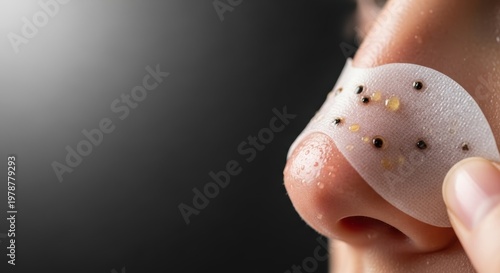 Close-up of a Nose Pore Strip Removing Blackheads and Impurities from Skin.