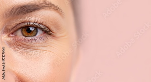 Close-up of a Womans Beautiful Brown Eye with Natural Eyelashes and Eyebrow.