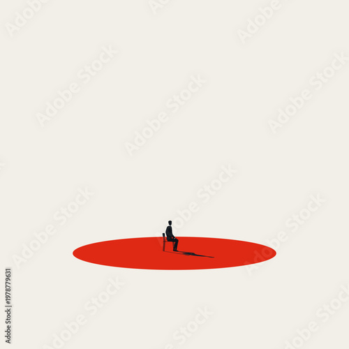 A vector illustration with a minimal concept of a lone candidate sitting in an interview chair. It symbolizes business job insecurity in the modern labor market for a man.