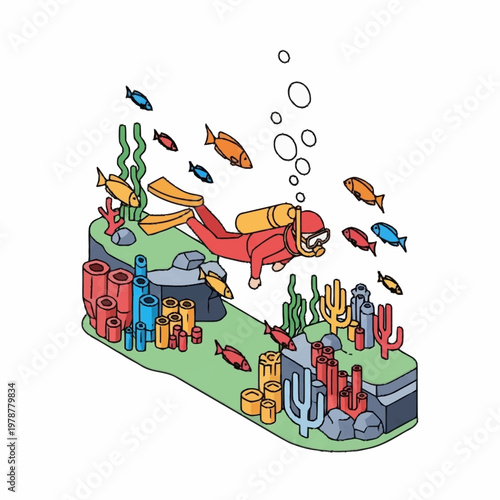 Scuba diver in red and yellow.